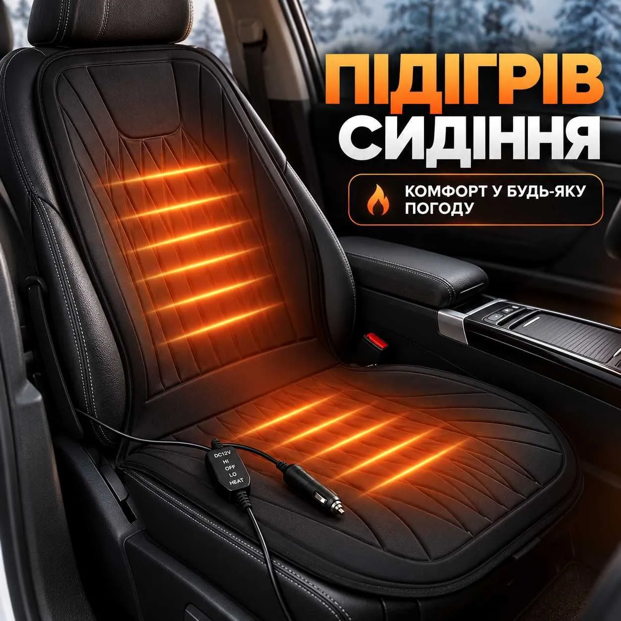 Накидка на автомобільне сидіння з підігрівом 12 В, 108 × 50 см, чорна